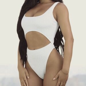 Fashion Nova Flash On Reflective Shine Swimsuit - Silver